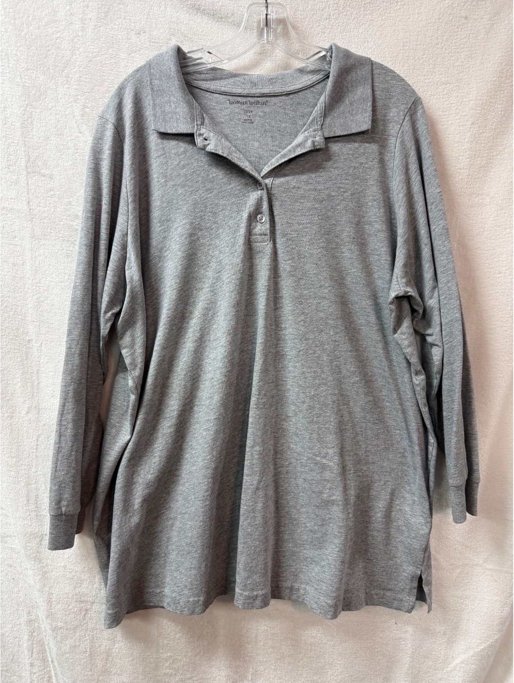 Woman Within Long Sleeve Polo Shirt 1X Gray Cotton Blend